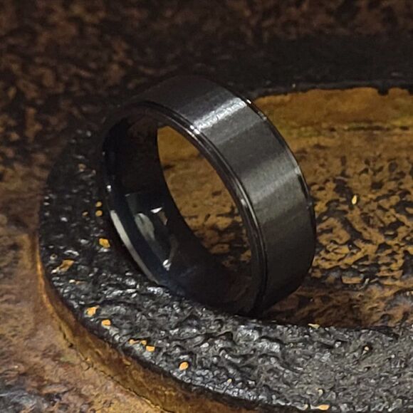 Men's Matte Black Wedding Ring Band - Matte Black Wedding Ring For Guys - Picture 3 of 6